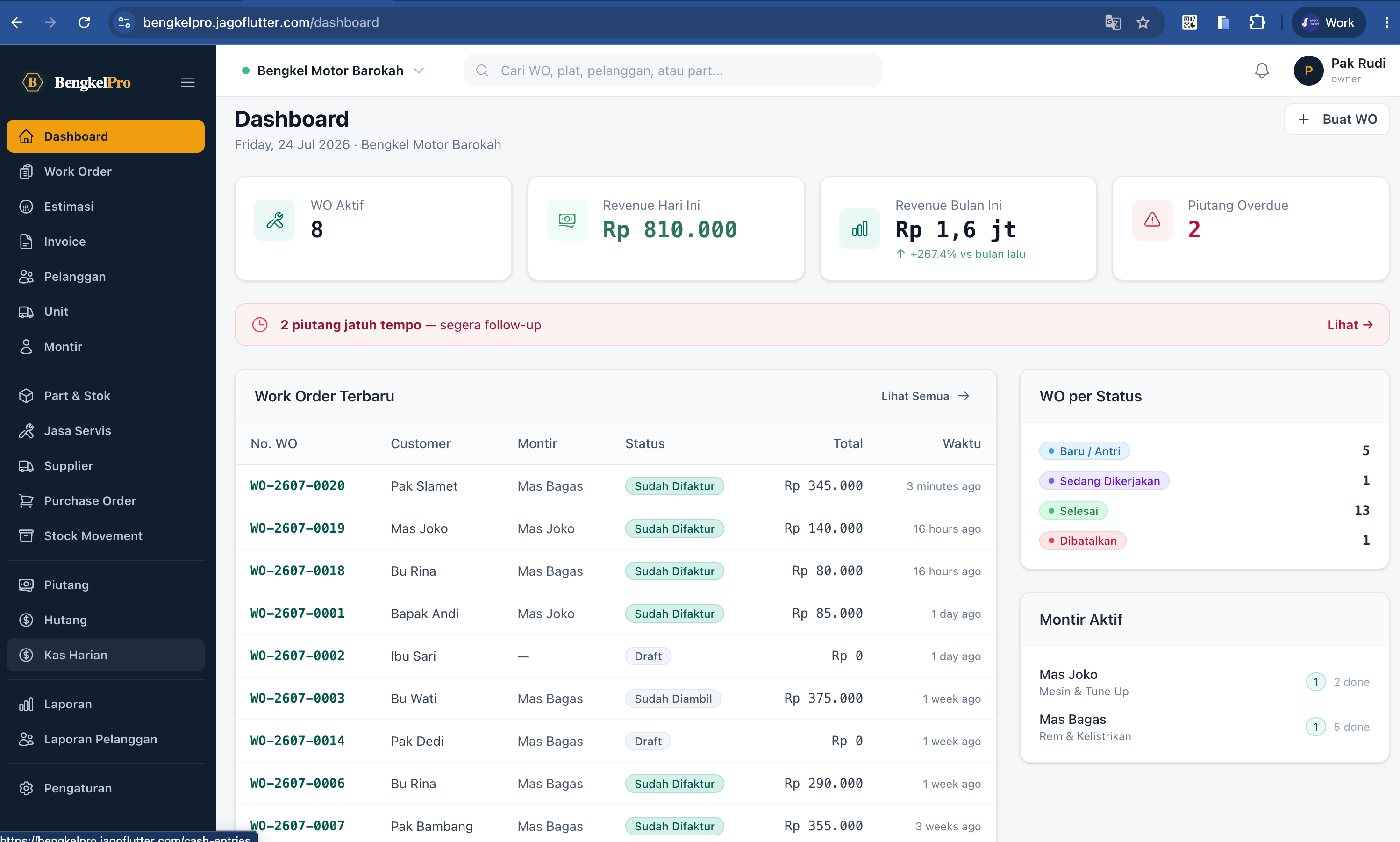 BengkelPro Web Admin Dashboard