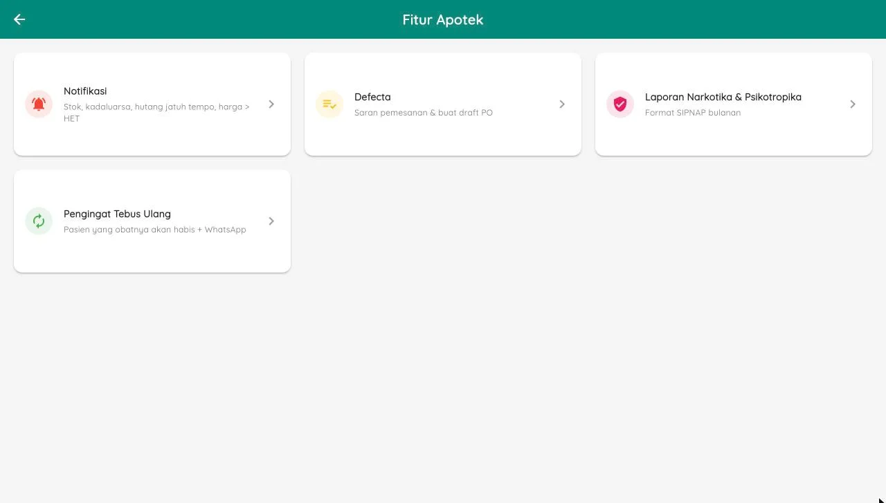 Apotek POS — fitur apotek, aplikasi HP