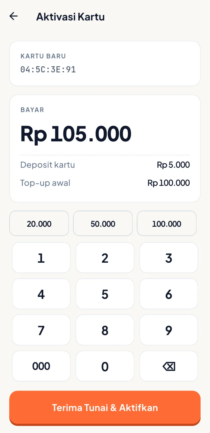 Tampilan BazarPay: Operator menghitung uang tunai, bukan saldo.