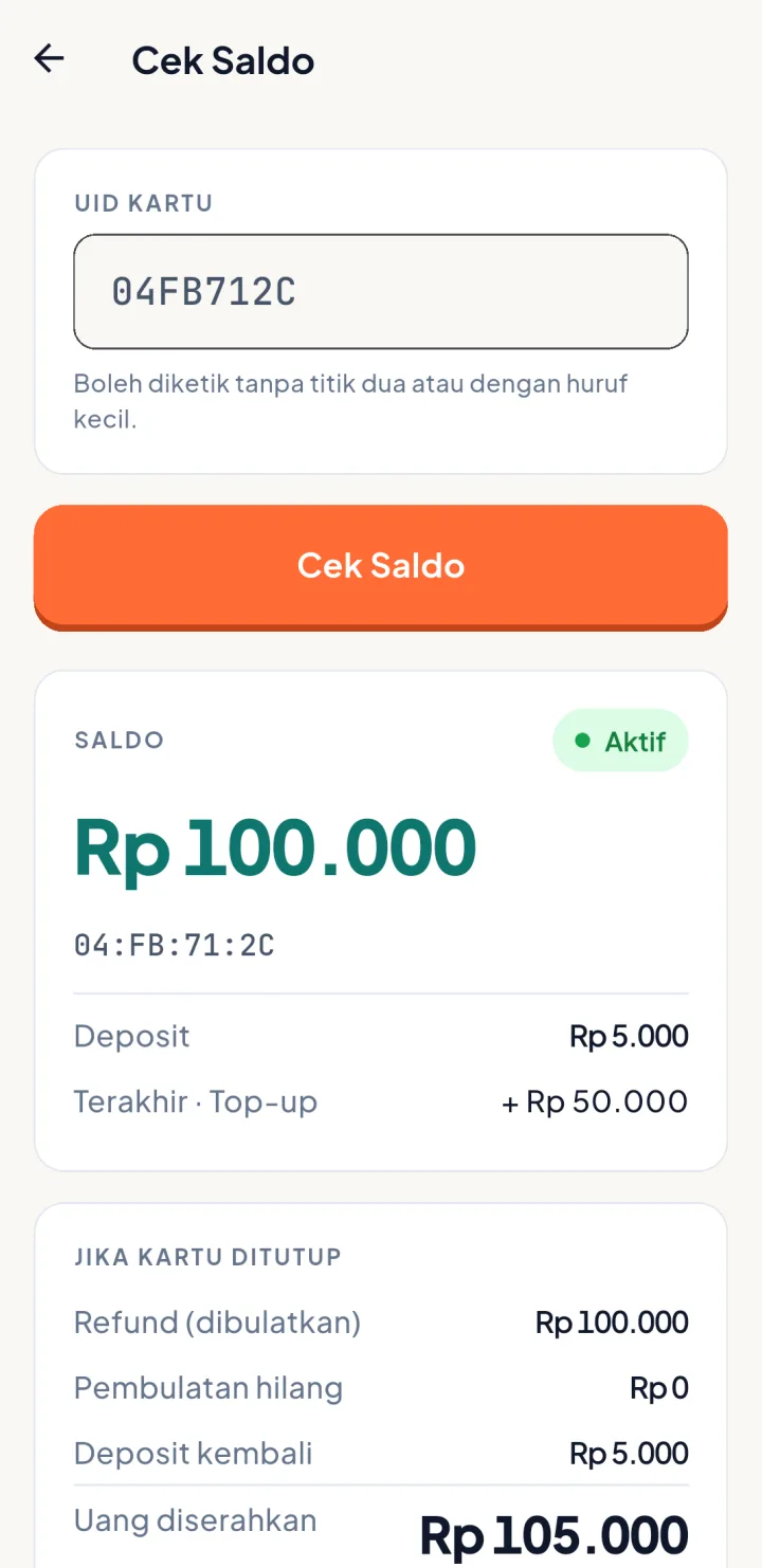 Tampilan BazarPay: Saldo selalu dari server, tidak dari kartu.