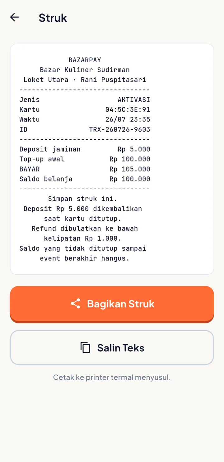 Tampilan BazarPay: Refund dibulatkan, dan pembulatannya terlihat.
