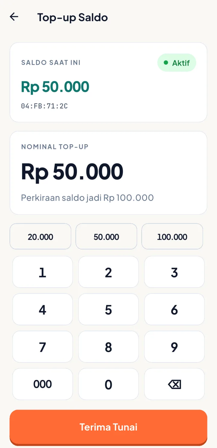 Tampilan BazarPay: Saldo selalu dari server, tidak dari kartu.