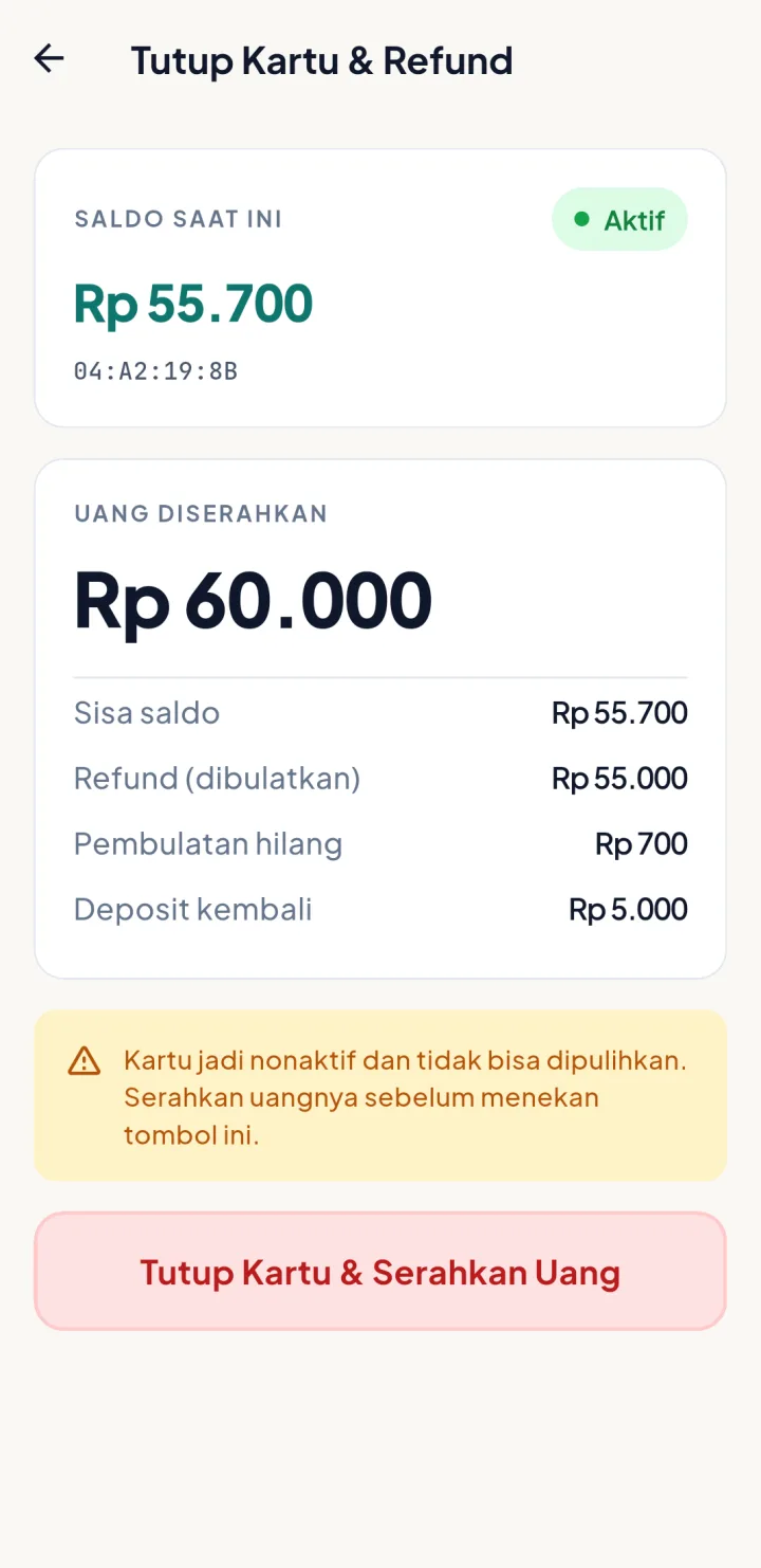 Tampilan BazarPay: Refund dibulatkan, dan pembulatannya terlihat.