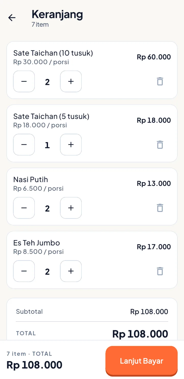 Tampilan BazarPay: Tap produk, total langsung jadi.