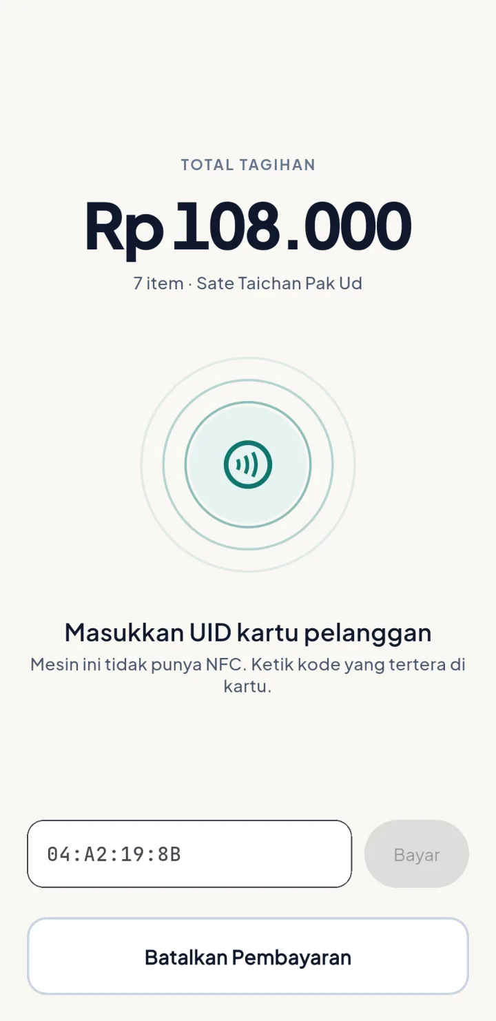Tampilan BazarPay: Total tagihan terbaca dari depan lapak.