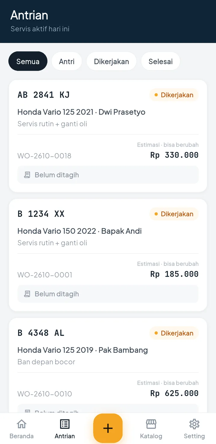 BengkelPro + BengkelOne — kasir antrian