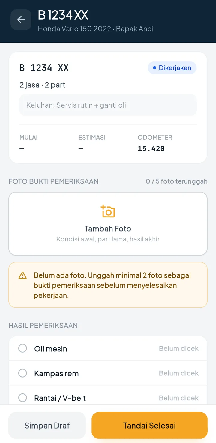 BengkelPro + BengkelOne — montir pekerjaan