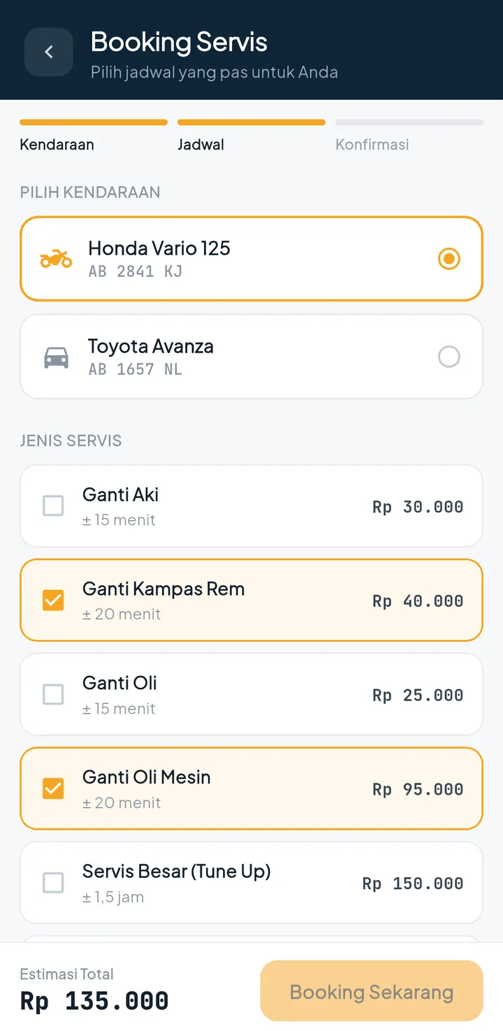 Tampilan BengkelPro + BengkelOne: Booking servis tanpa telepon.