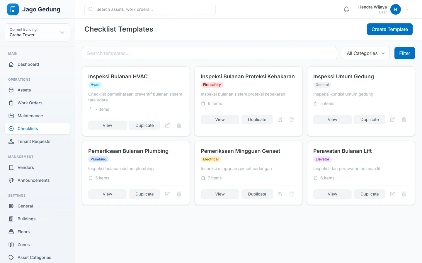 Sistem Pengelola Gedung — checklist, dashboard web