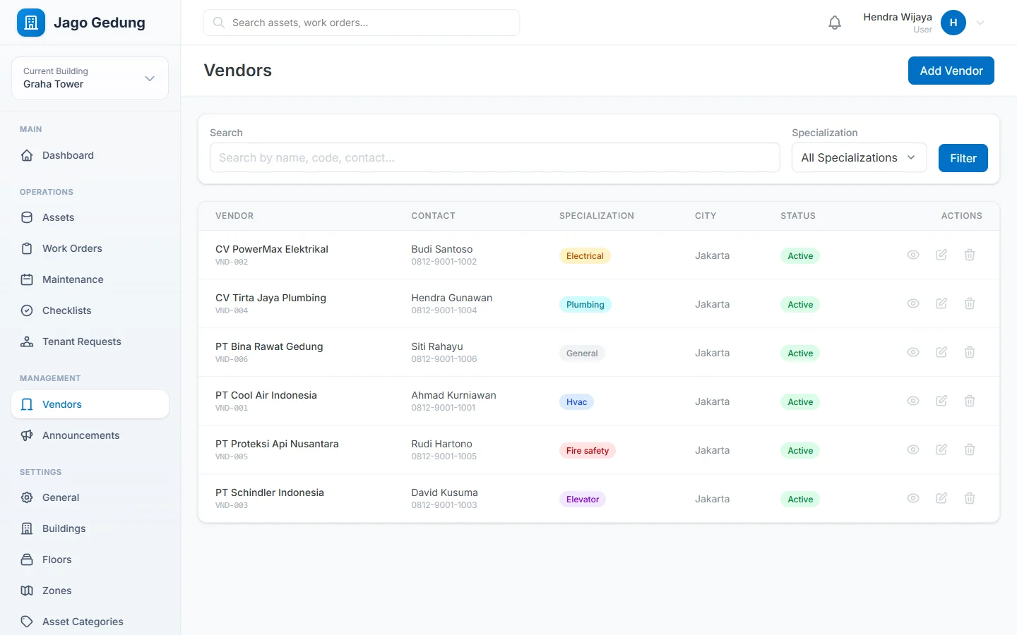 Sistem Pengelola Gedung — vendors, dashboard web