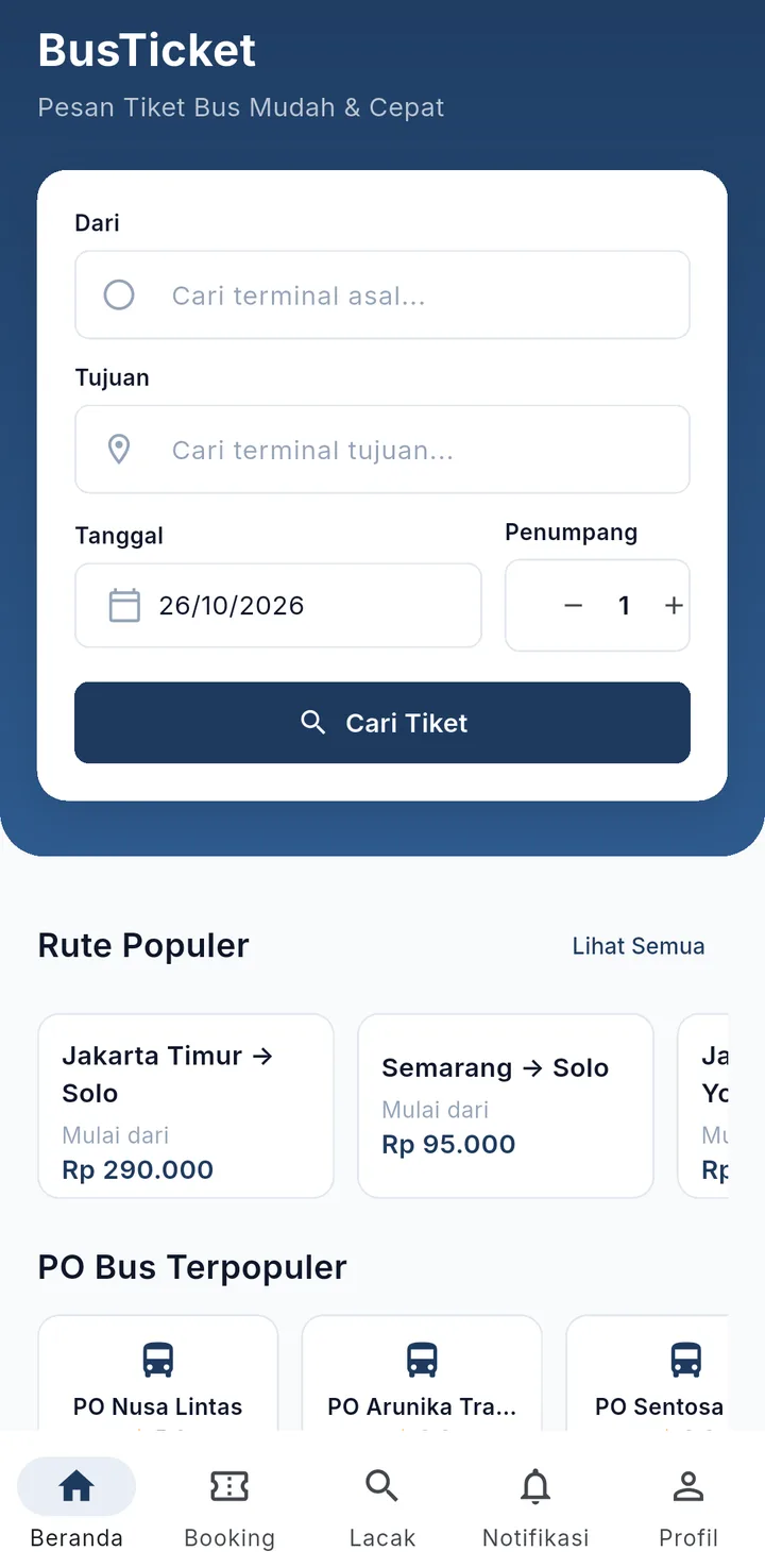 BusTicket — beranda, aplikasi HP