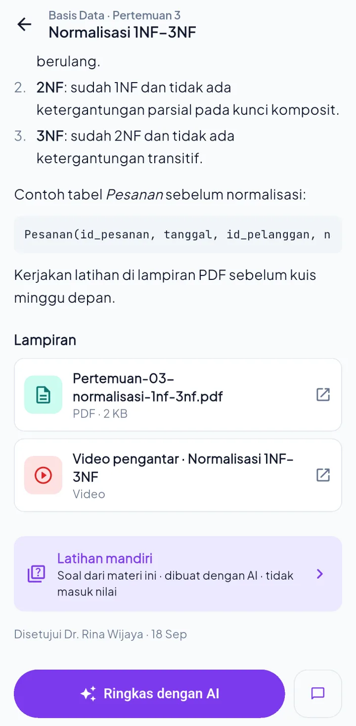 Cendekia — materi lampiran, aplikasi HP