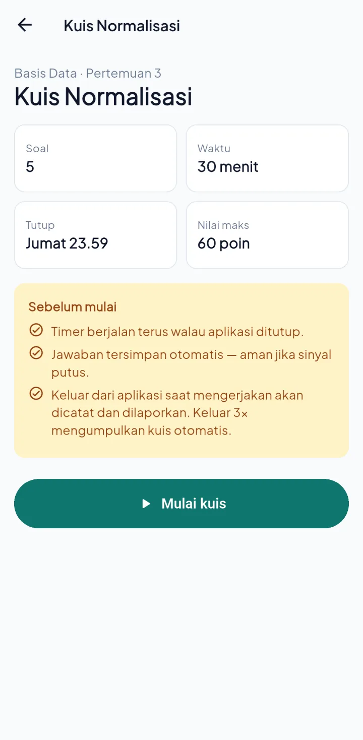 Cendekia — mulai kuis, aplikasi HP