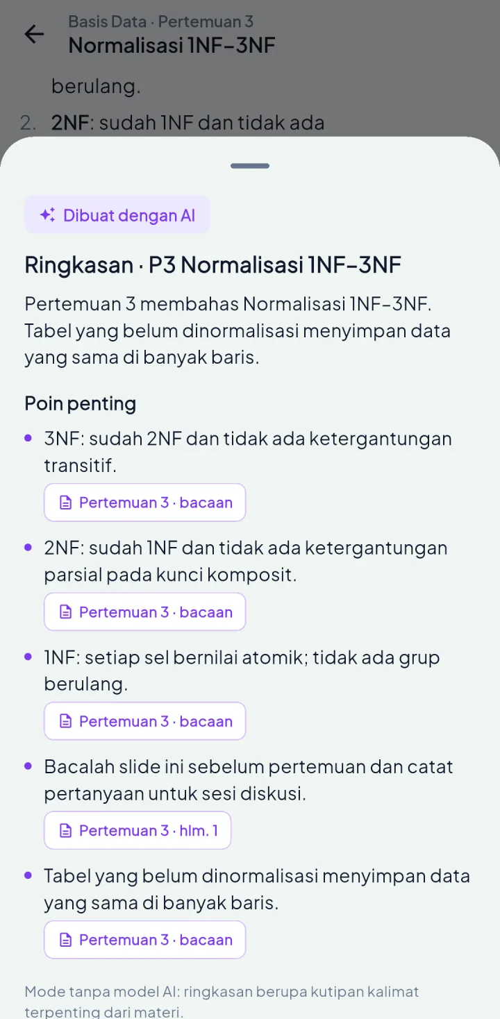 Tampilan Cendekia: Jawaban hanya dari materi kelas, lengkap dengan rujukan.