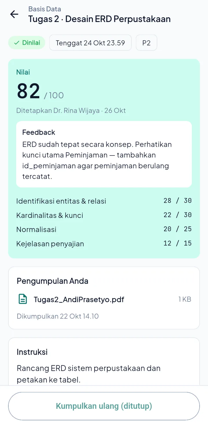 Tampilan Cendekia: Penilaian berdampingan dengan file mahasiswa.