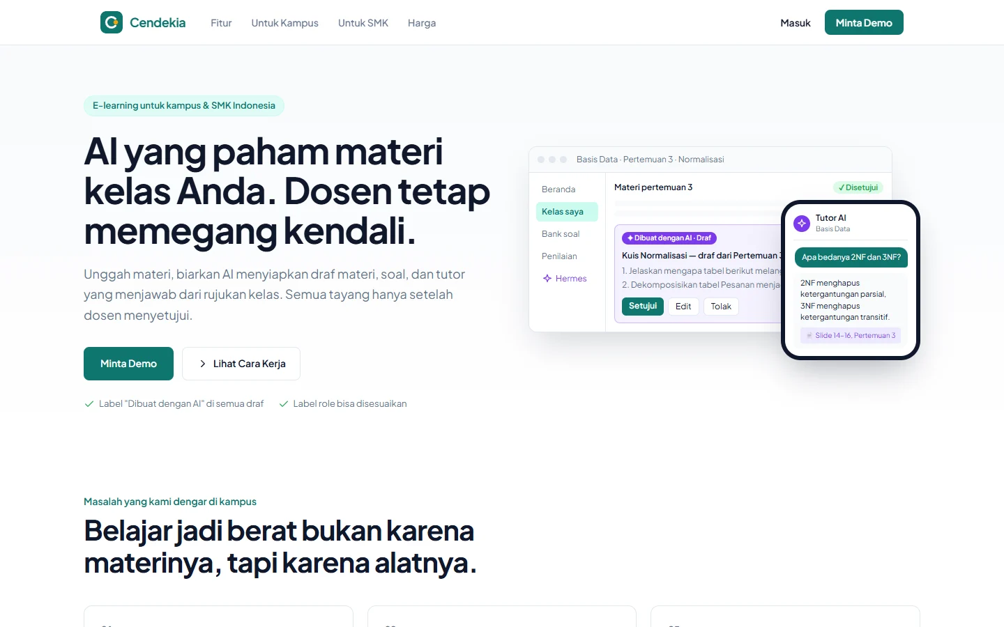 Cendekia — landing, dashboard web