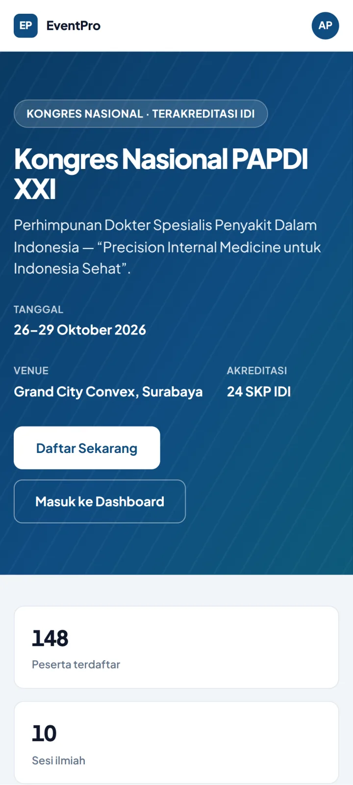 EventPro — hp landing event