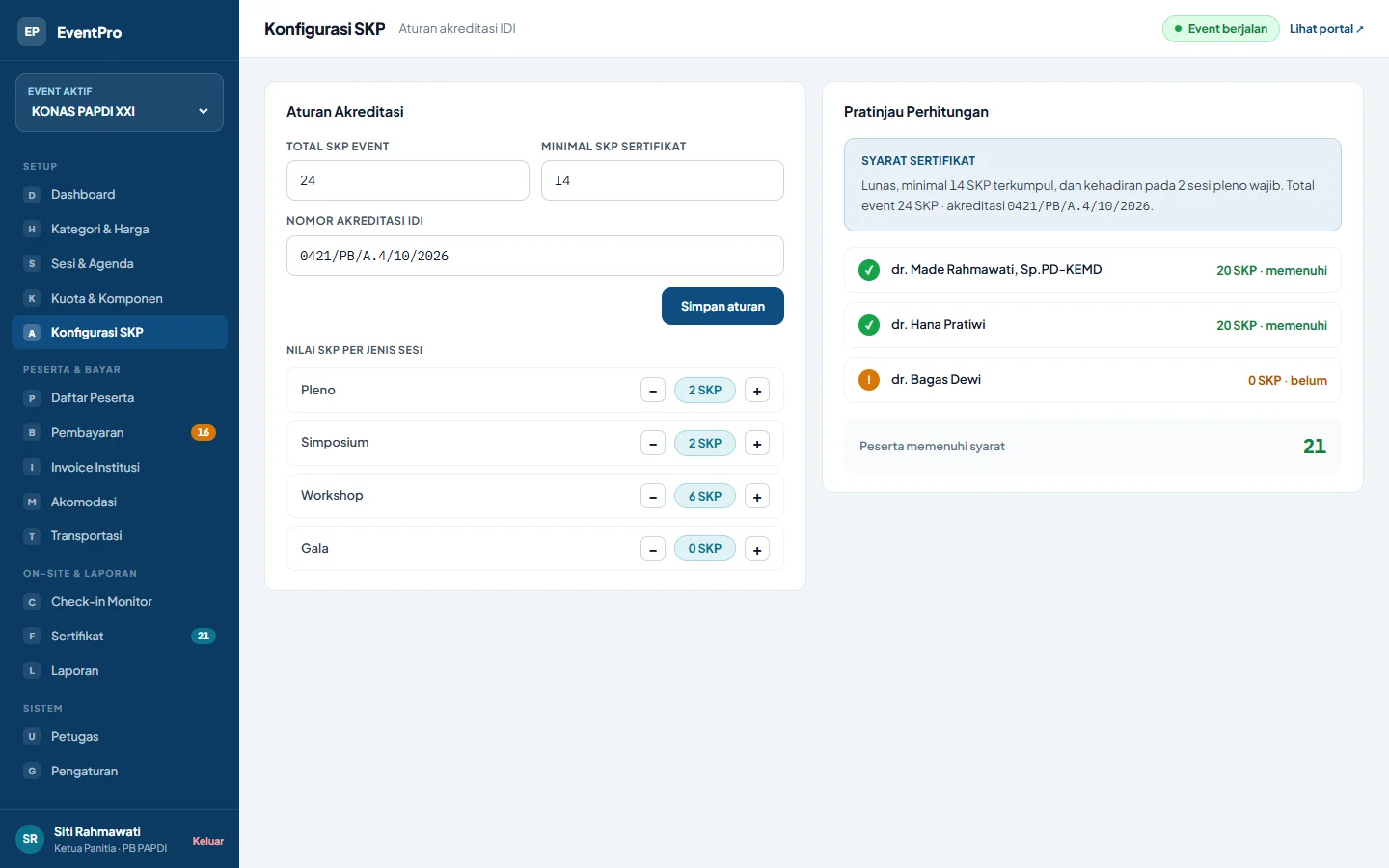 EventPro — panitia skp, dashboard web