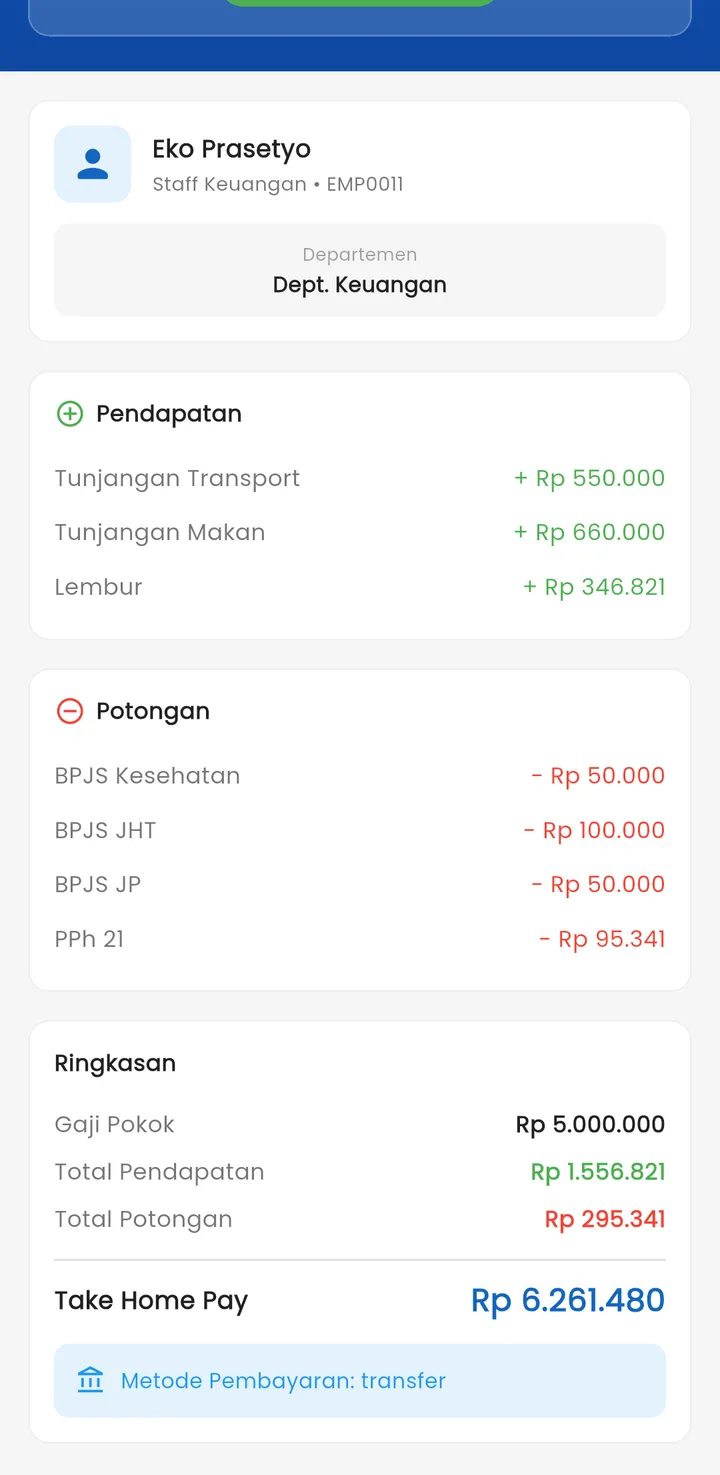 Tampilan GajiPro: Slip gaji sampai ke HP karyawan.