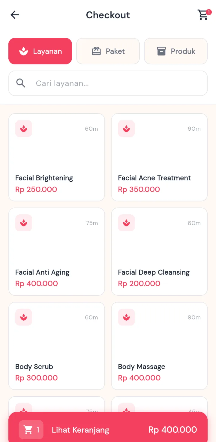 GlowUp Clinic — checkout, aplikasi HP