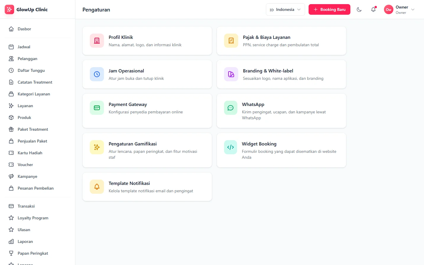 GlowUp Clinic — pengaturan, dashboard web