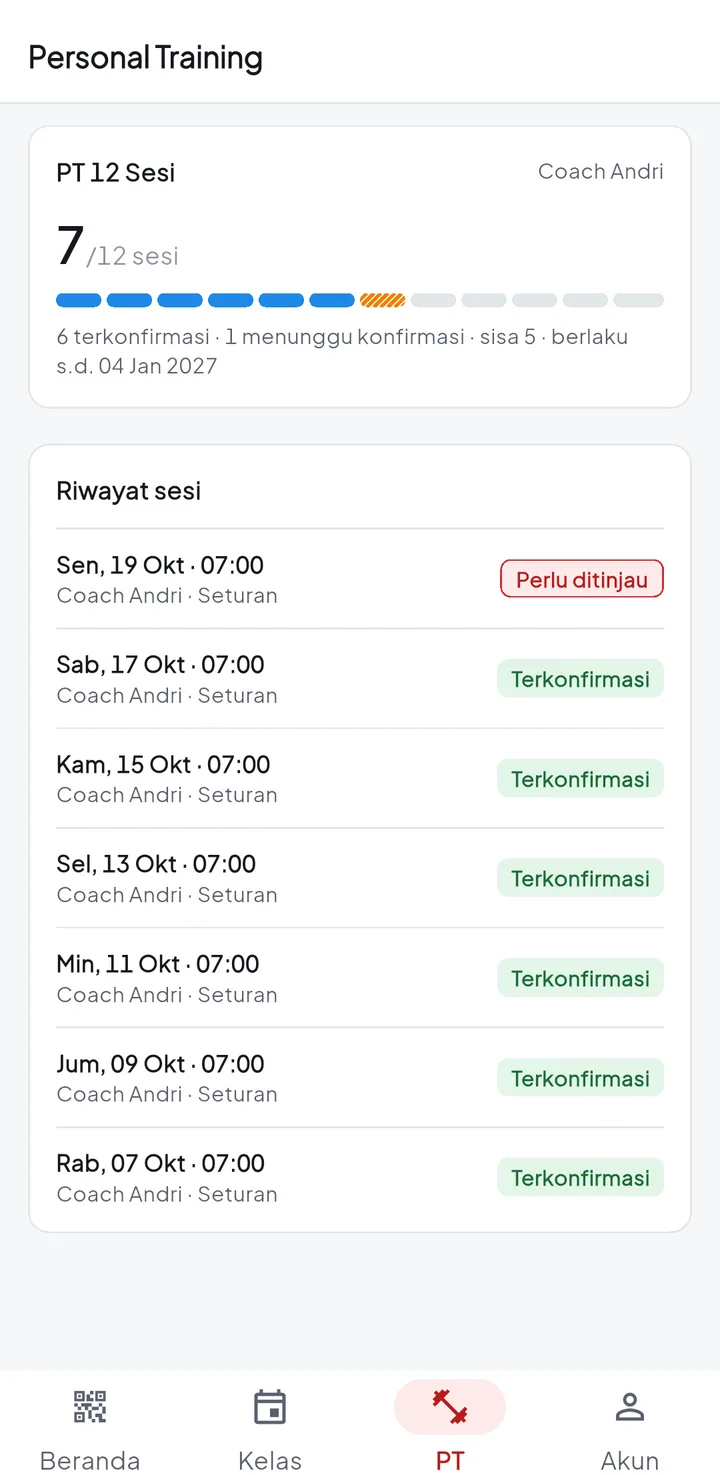 GymPro — member pt, aplikasi HP