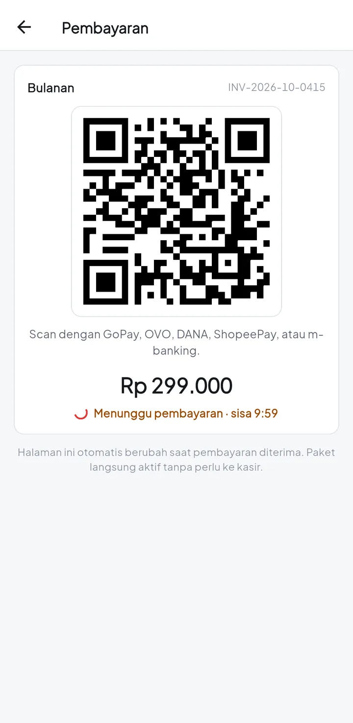 Tampilan GymPro: Member perpanjang sendiri tanpa ke kasir.