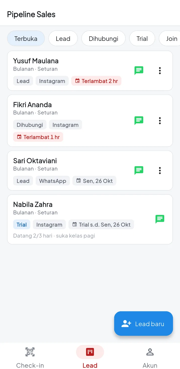 GymPro — staff lead, aplikasi HP