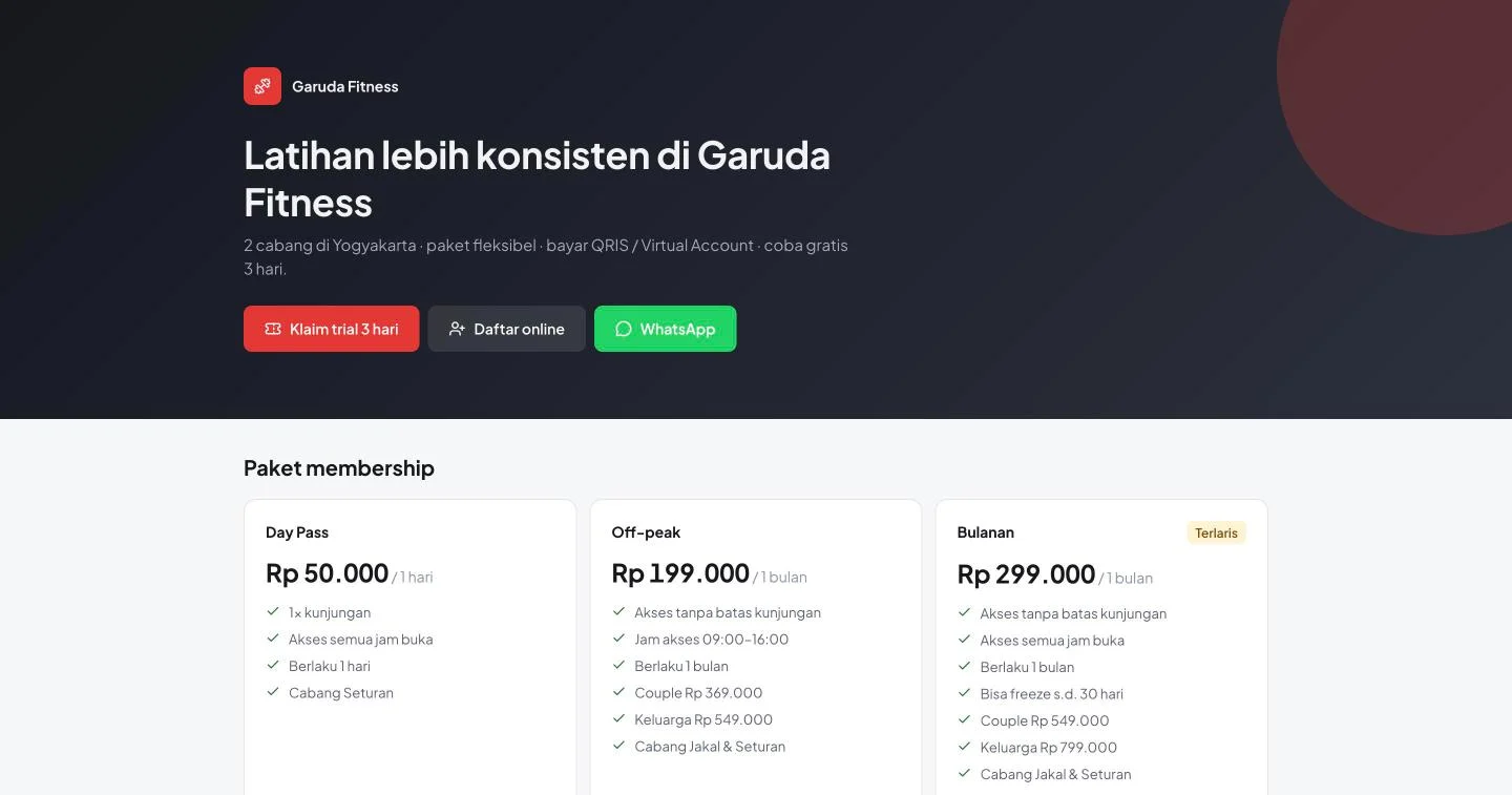 GymPro — halaman gym, dashboard web