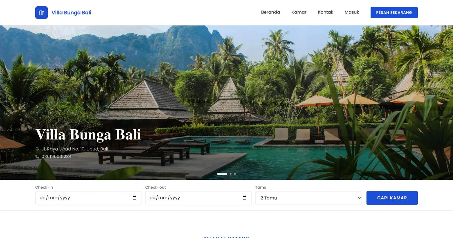 Tampilan HotelPro: Tamu bisa memesan langsung dari website hotel.