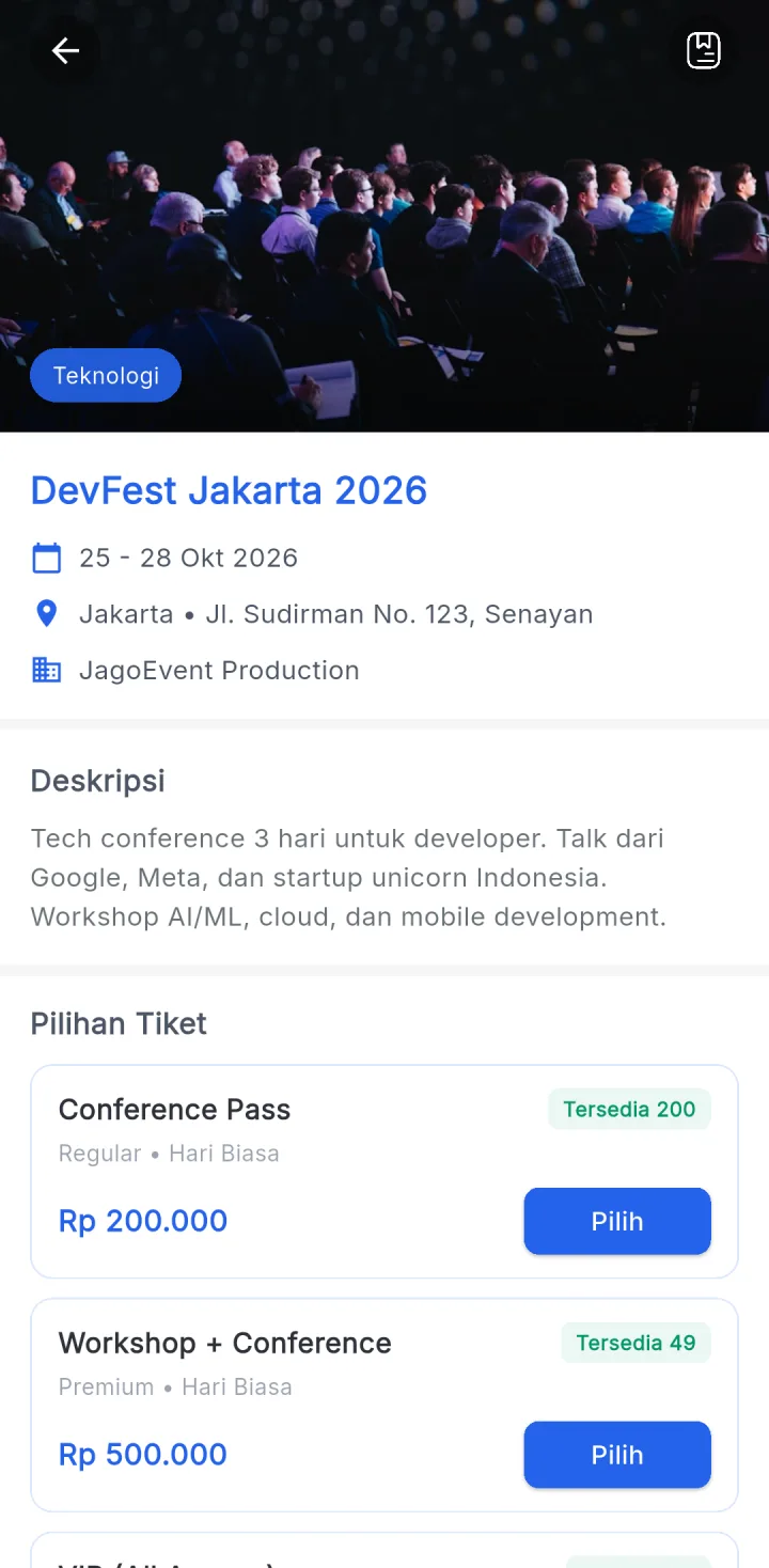JagoEvent — detail event, aplikasi HP