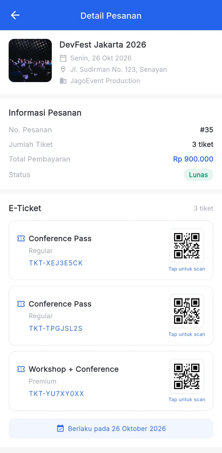 JagoEvent — detail pesanan, aplikasi HP