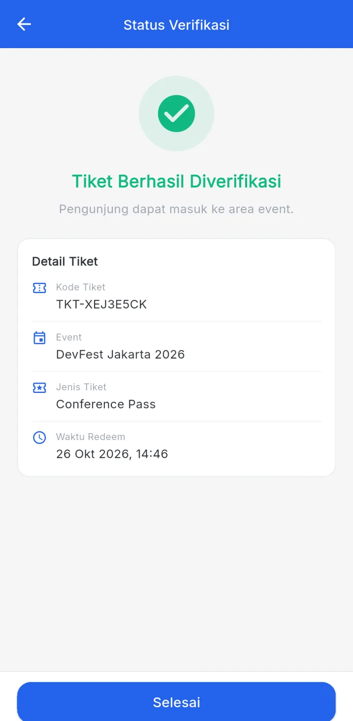 Tampilan JagoEvent: Tiket hanya bisa dipakai sekali.