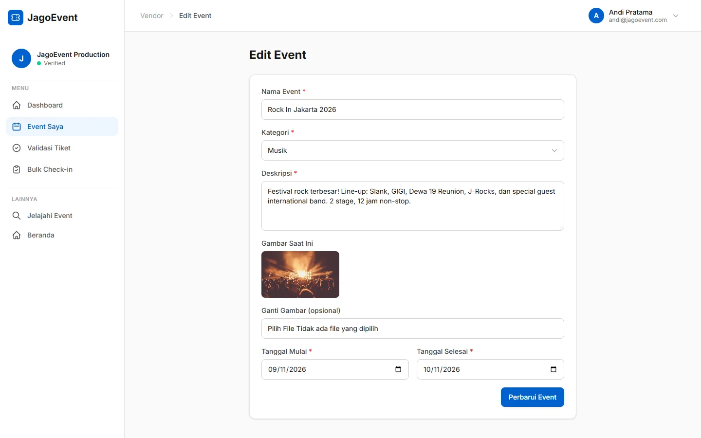 JagoEvent — ubah event, dashboard web
