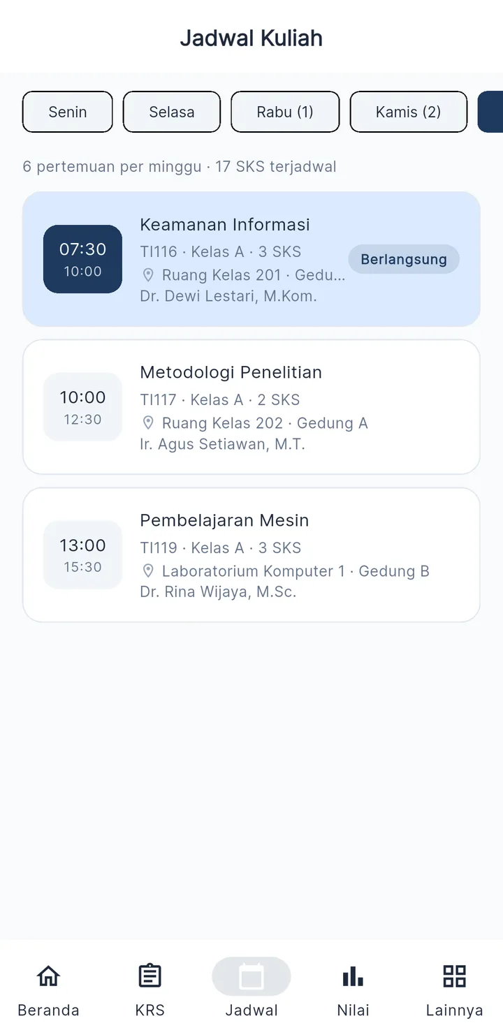 Tampilan JagoSIAKAD: Jadwal disusun tanpa bentrok ruang dan dosen.