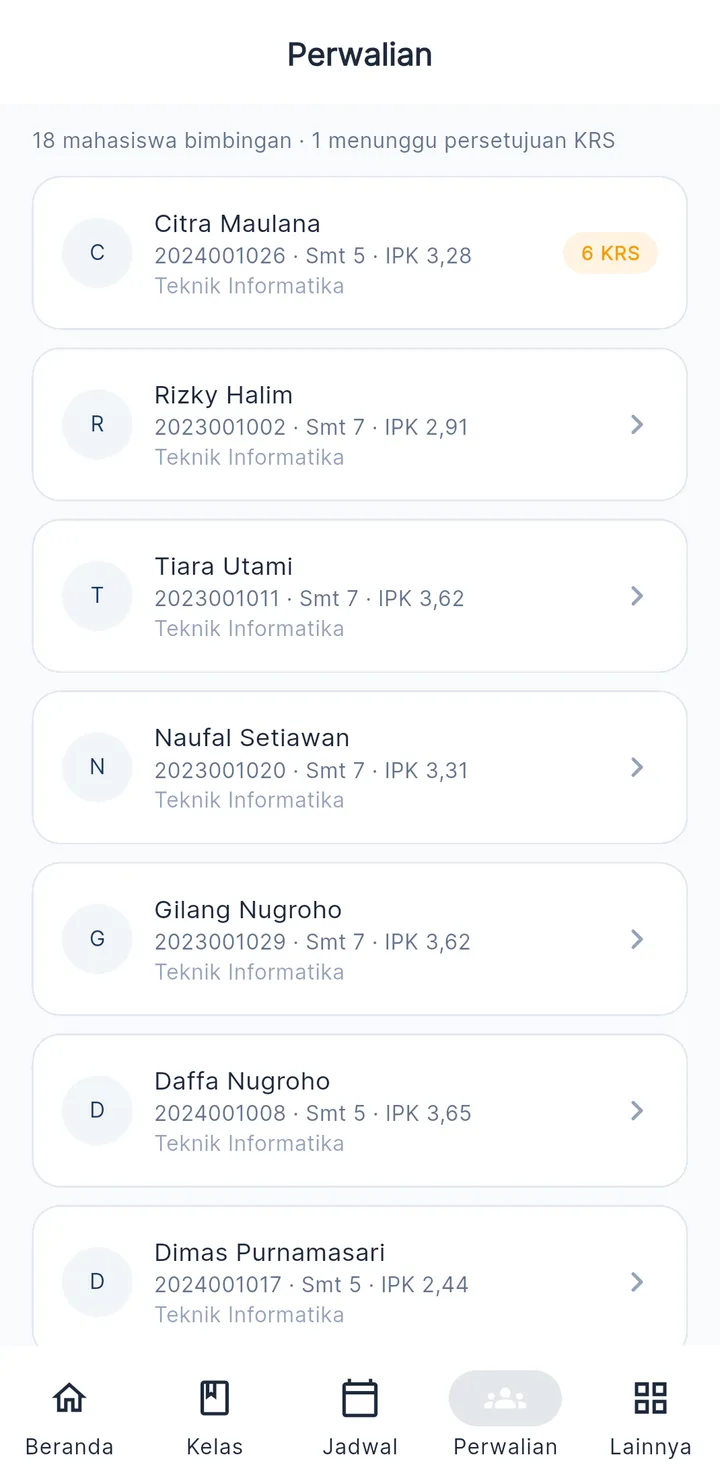 Tampilan JagoSIAKAD: Dosen wali menyetujui KRS dari HP.