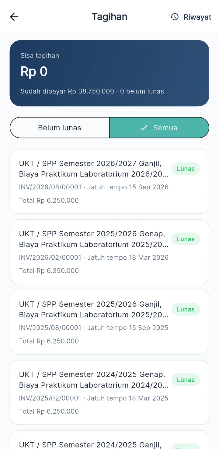 Tampilan JagoSIAKAD: Tunggakan UKT terlihat per mahasiswa dan per umur.