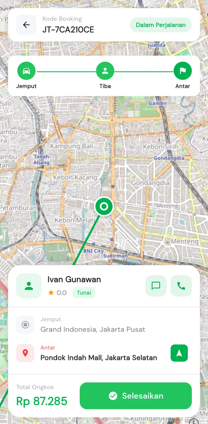 Tampilan JagoTaxi: Order masuk langsung ke HP driver.