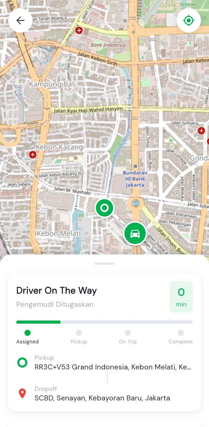Tampilan JagoTaxi: Posisi driver terlihat sampai perjalanan selesai.