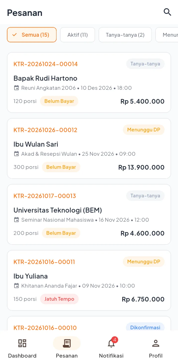 KateringPro — pesanan, aplikasi HP