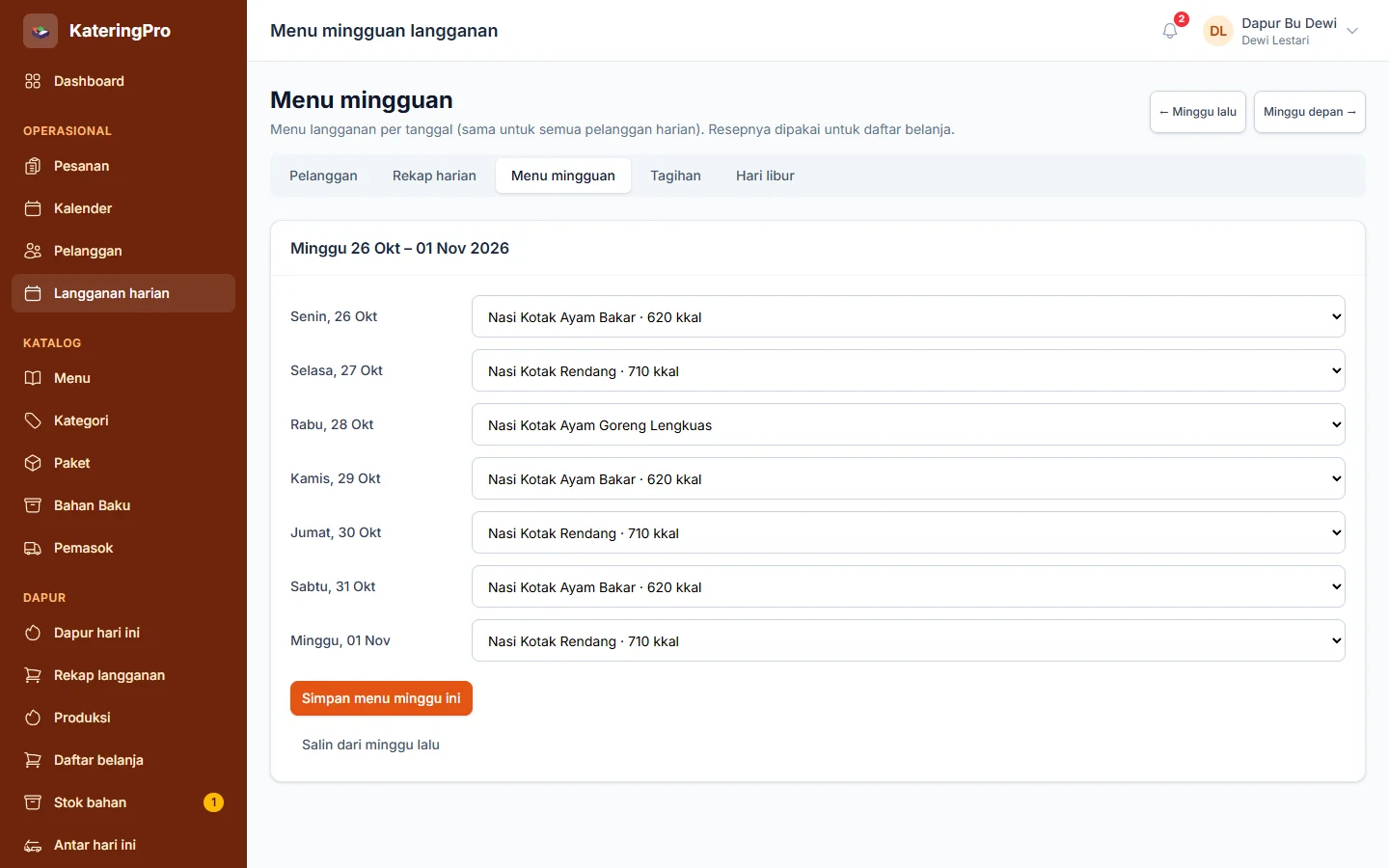 KateringPro — langganan menu, dashboard web
