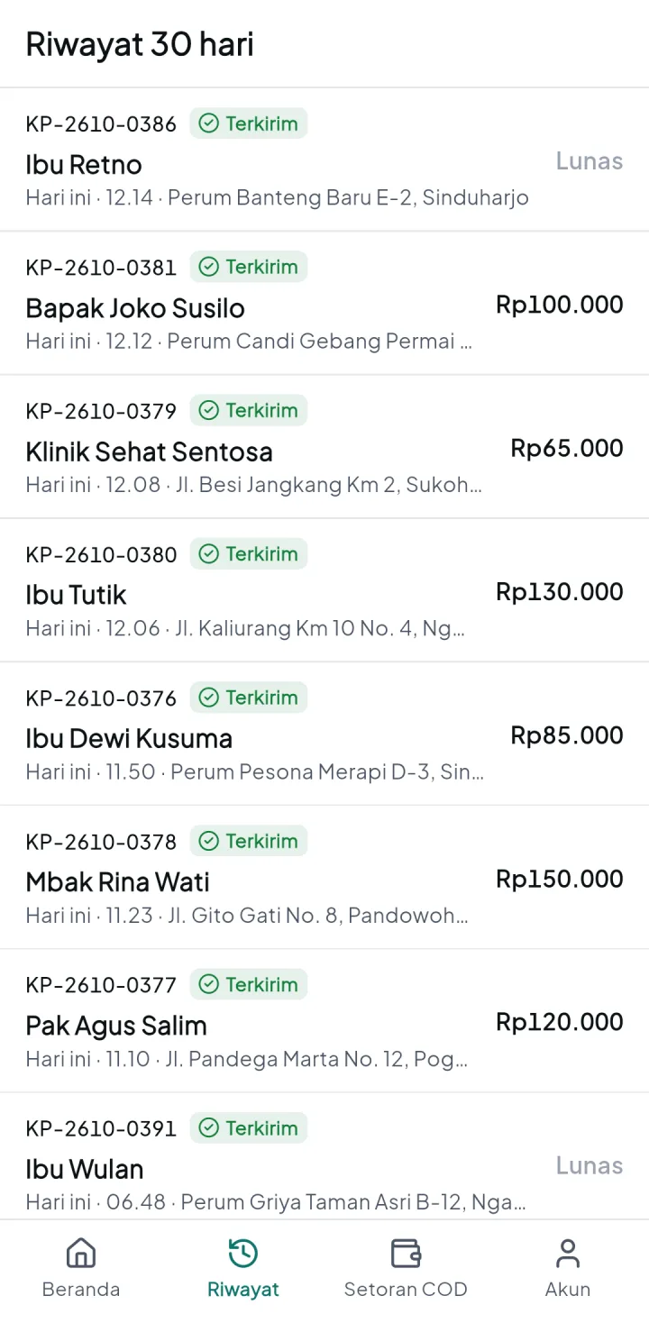 KurirPro — riwayat, aplikasi HP