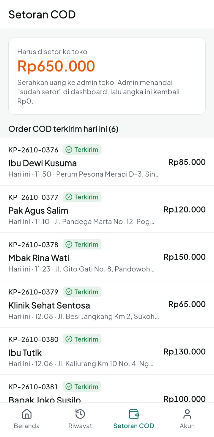 Tampilan KurirPro: Pengiriman baru selesai setelah ada bukti.