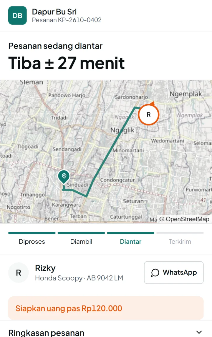 Tampilan KurirPro: Pelanggan bisa melihat sendiri pesanannya sudah di mana.