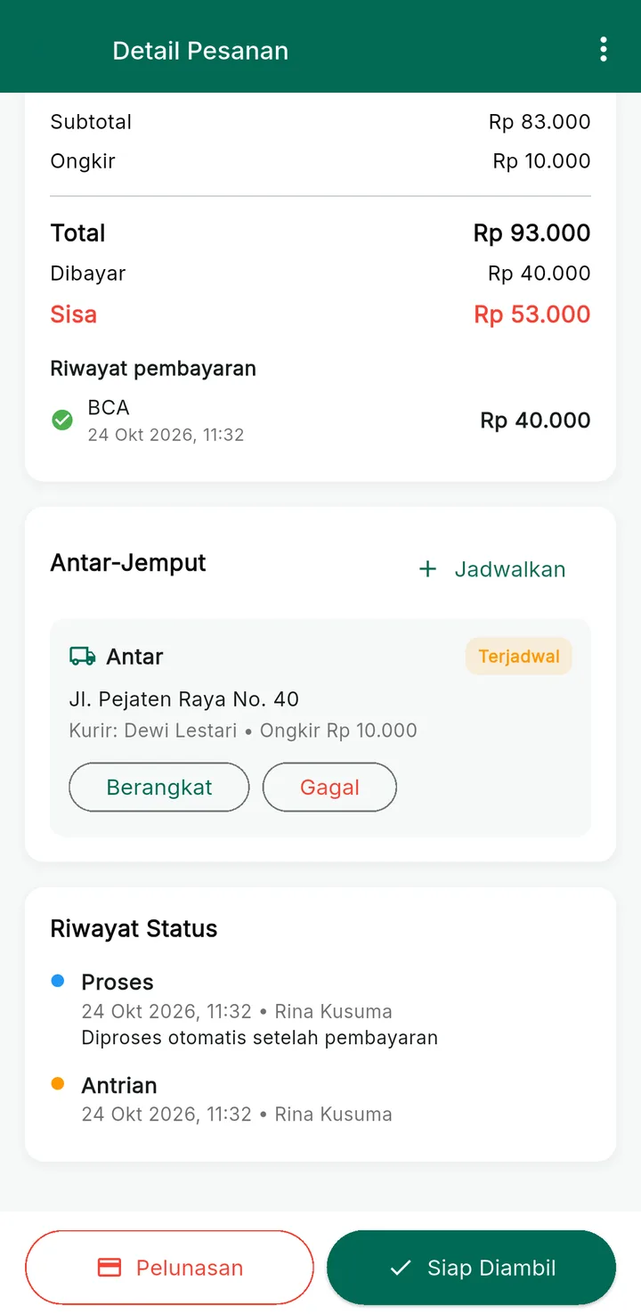 Tampilan LaundryPro: Antar-jemput dengan kurir sendiri.