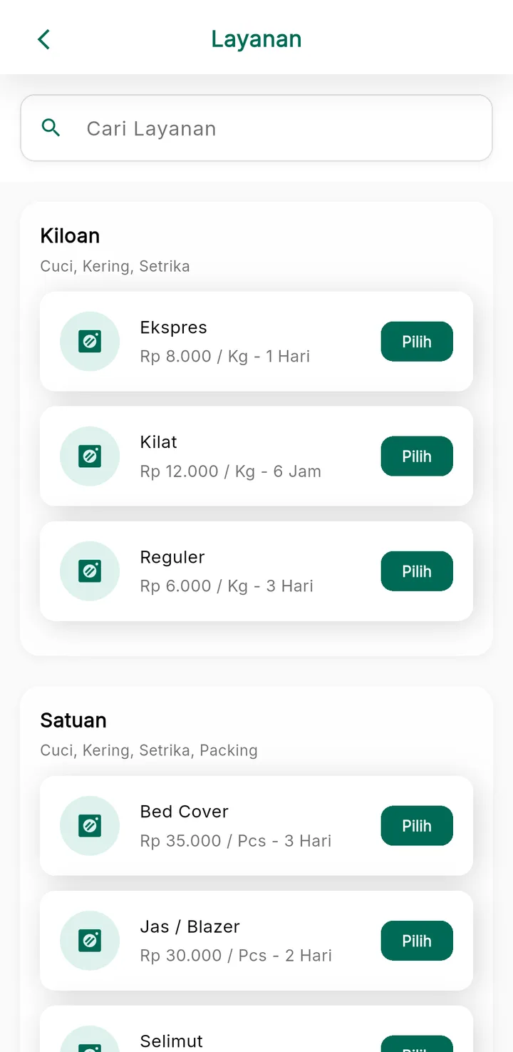 LaundryPro — pilih layanan