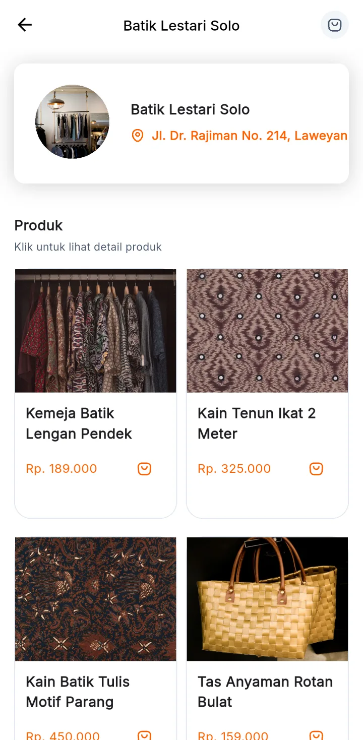 Tampilan Marketplace Multi-Toko: Setiap toko punya etalasenya sendiri.