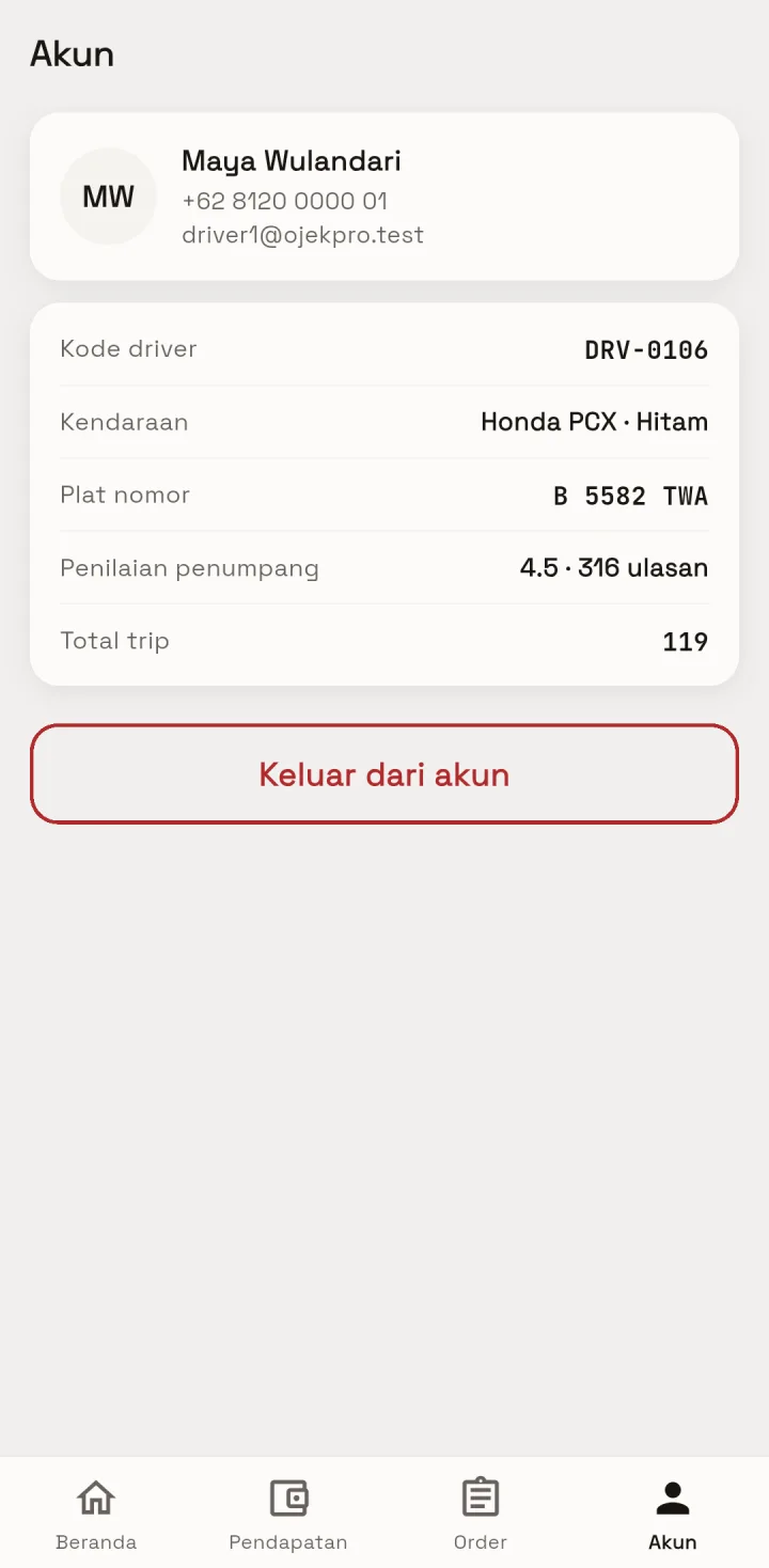 OjekPro — driver akun, aplikasi HP
