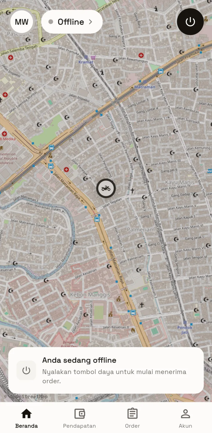 OjekPro — driver offline, aplikasi HP