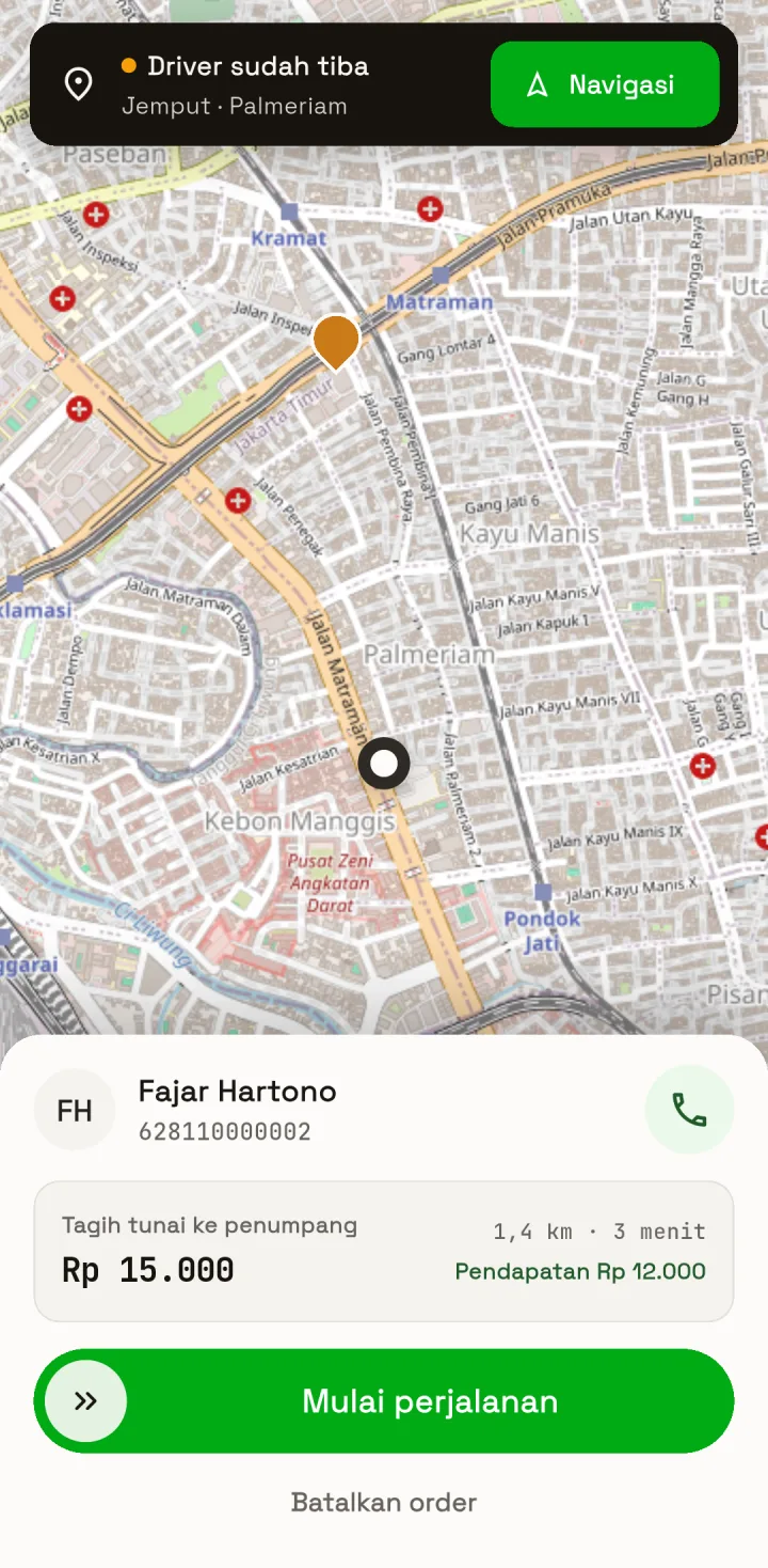 OjekPro — driver tiba, aplikasi HP